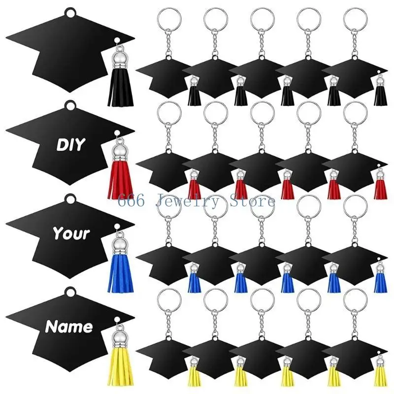 F2TD 24pcs Acrylic Tassels Graduation Cap Charm Keychain Class of 2023 Graduation Keychains for Graduation DIY Gifts
