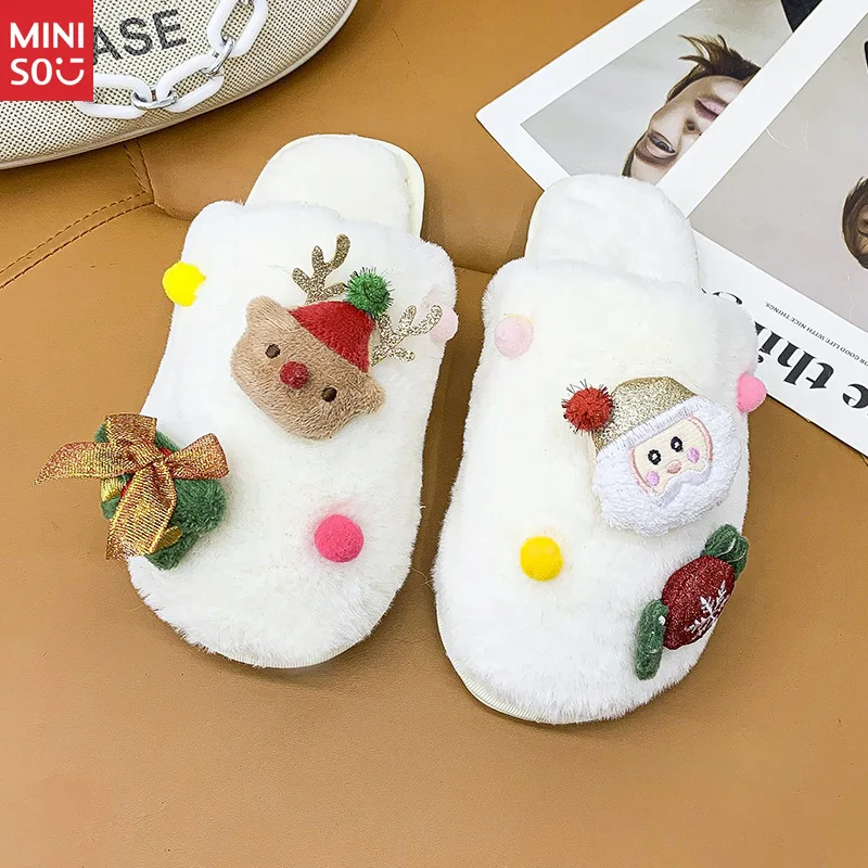 شباشب سانتا لعيد الميلاد الجديدة | حذاء منزل داخلي من القطيفة بمقدمة مغلقة ونعل ناعم لفصل الشتاء #6