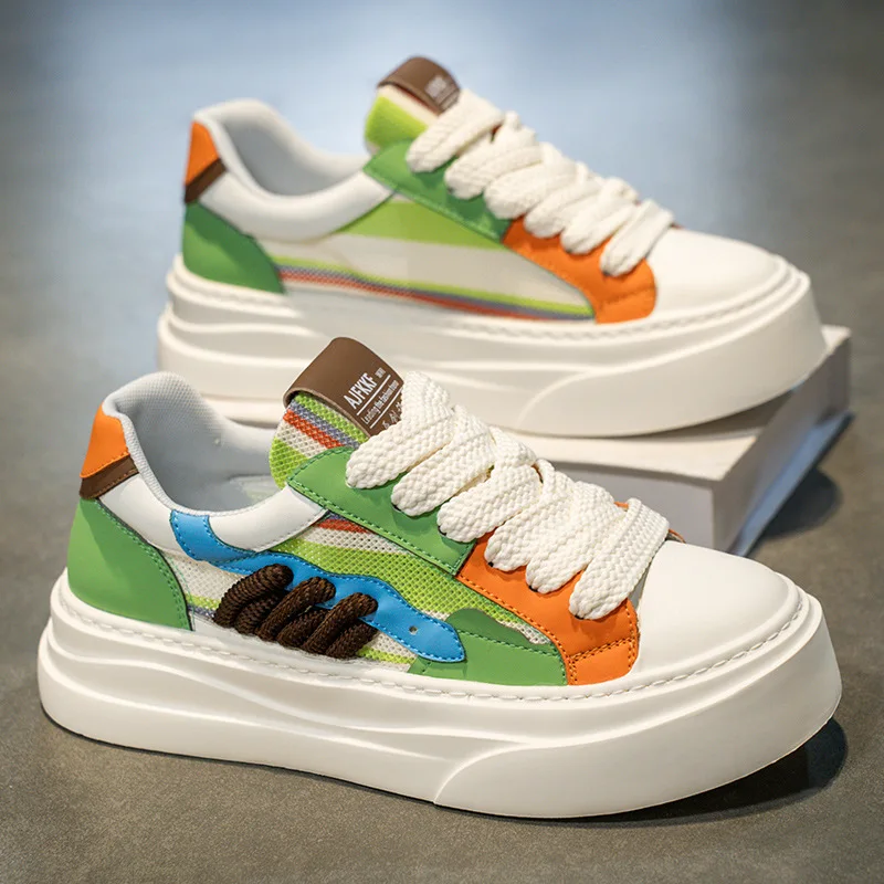 

Men's summer breathable and versatile casual board shoes, anti-slip sports height-increasing white sneakers for teenagers