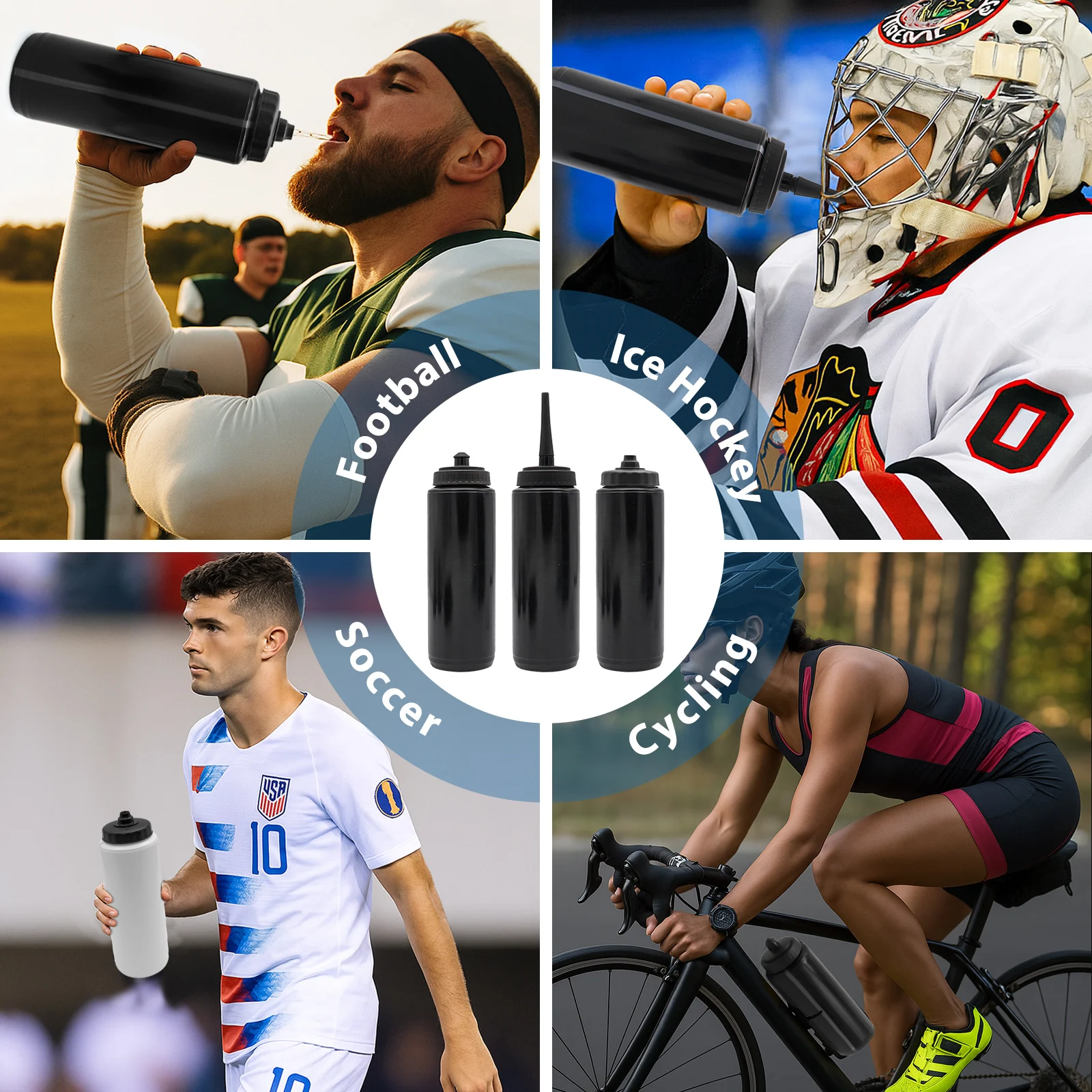 ขวดน้ำสำหรับทีม 25 ชิ้น - บรรจุกล่อง ขวดน้ำฮอกกี้น้ำแข็ง 1000 มล. อุปกรณ์ฮอกกี้ ขวดน้ำกีฬา ปลอดสาร BPA อุปกรณ์กีฬา