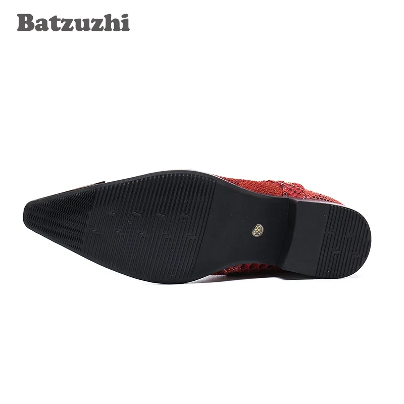Batzuzhi جلد طبيعي حذاء من الجلد الرجال قبعات رعاة البقر الغربية أحذية الرجال أشار طرف معدني دراجة نارية بوتاس Hombre ، Pluz أحجام 38-46 #6