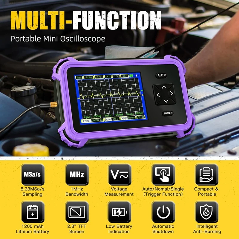 2.8Inch TFT Digital Oscilloscope 1Mhz Bandwidth,8.33Msa Sampling Rate Auto/Normal/Single Trigger Mode,Suitable For Home