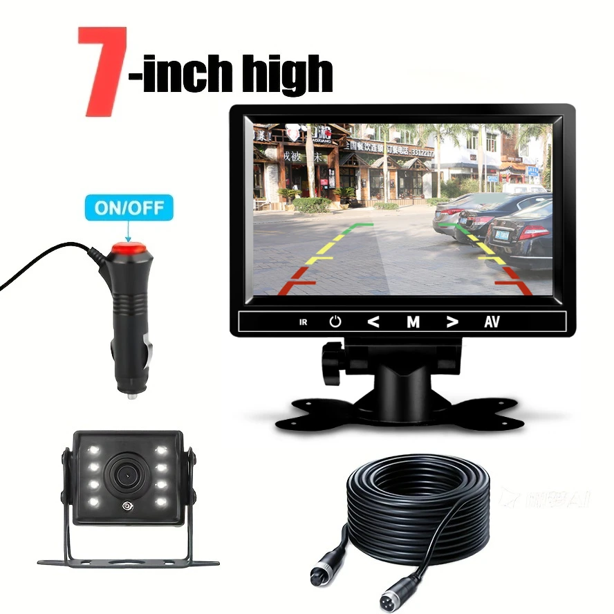 New Touch Key 7-Inch Monitor Spare Camera Kit,12-24V Night Vision, with Parking Guide, Color Display, Car Rearview System