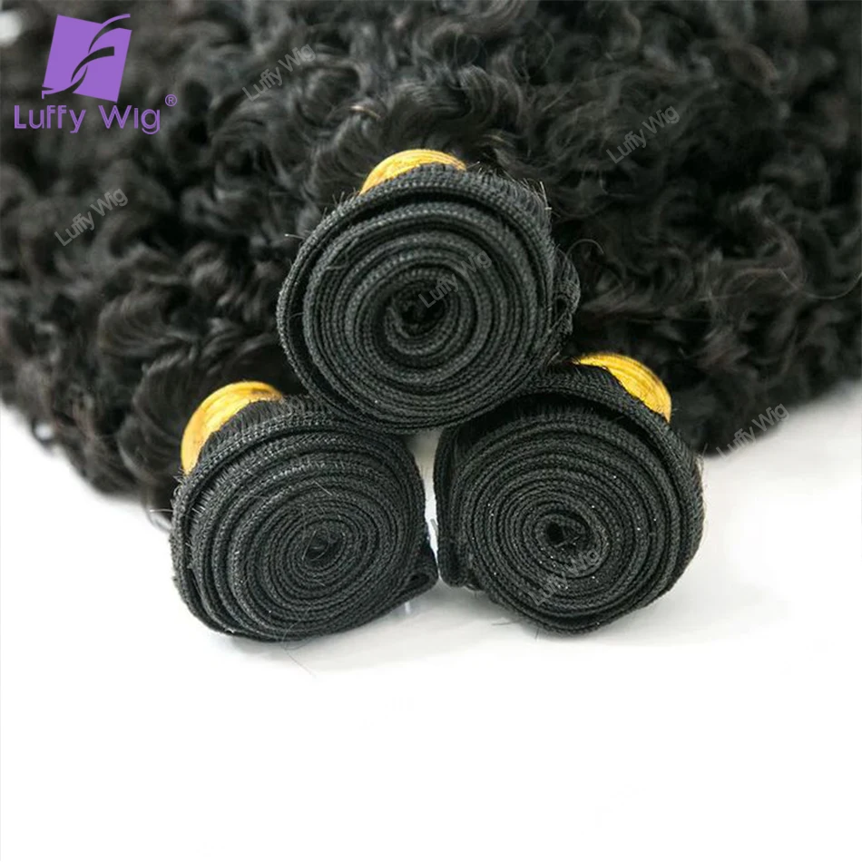 Weft Bundles Double Drawn Kinky Curly ปลายเต็ม 100% ผมมนุษย์บราซิล Extensions Jerry Curly สําหรับผู้หญิงสีดํา LuffyWig