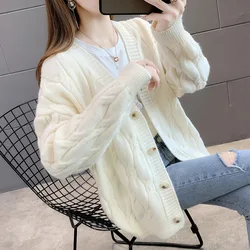 Women's Knitted Cardigan Sweater Loose Fashion New Autumn And Winter Western Style Casual Jacket Coat Women