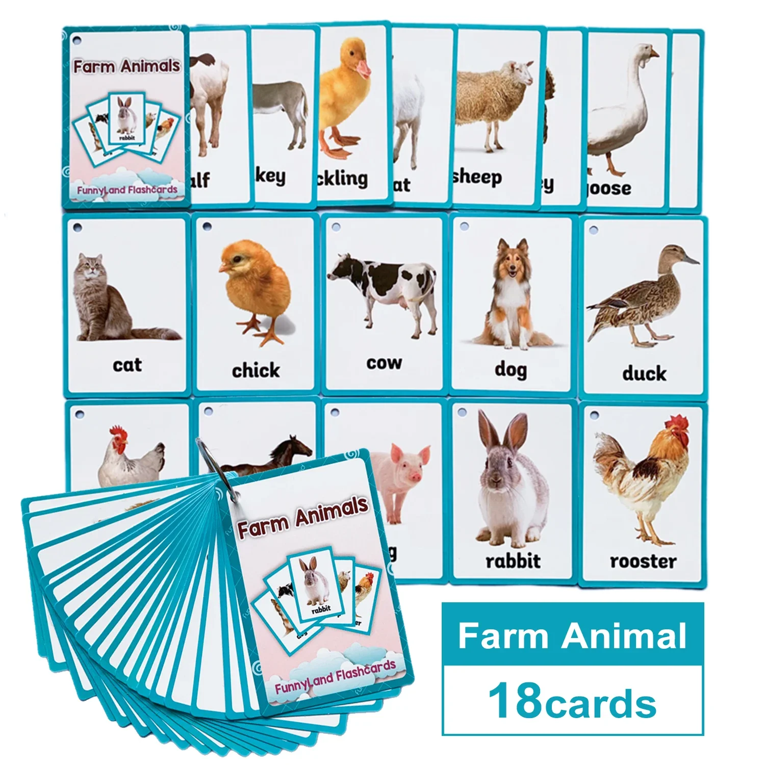 Cartes d'apprentissage des mots anglais, animaux sauvages de ferme, jouets éducatifs pour enfants, outils pédagogiques préscolaires, décor de salle de classe