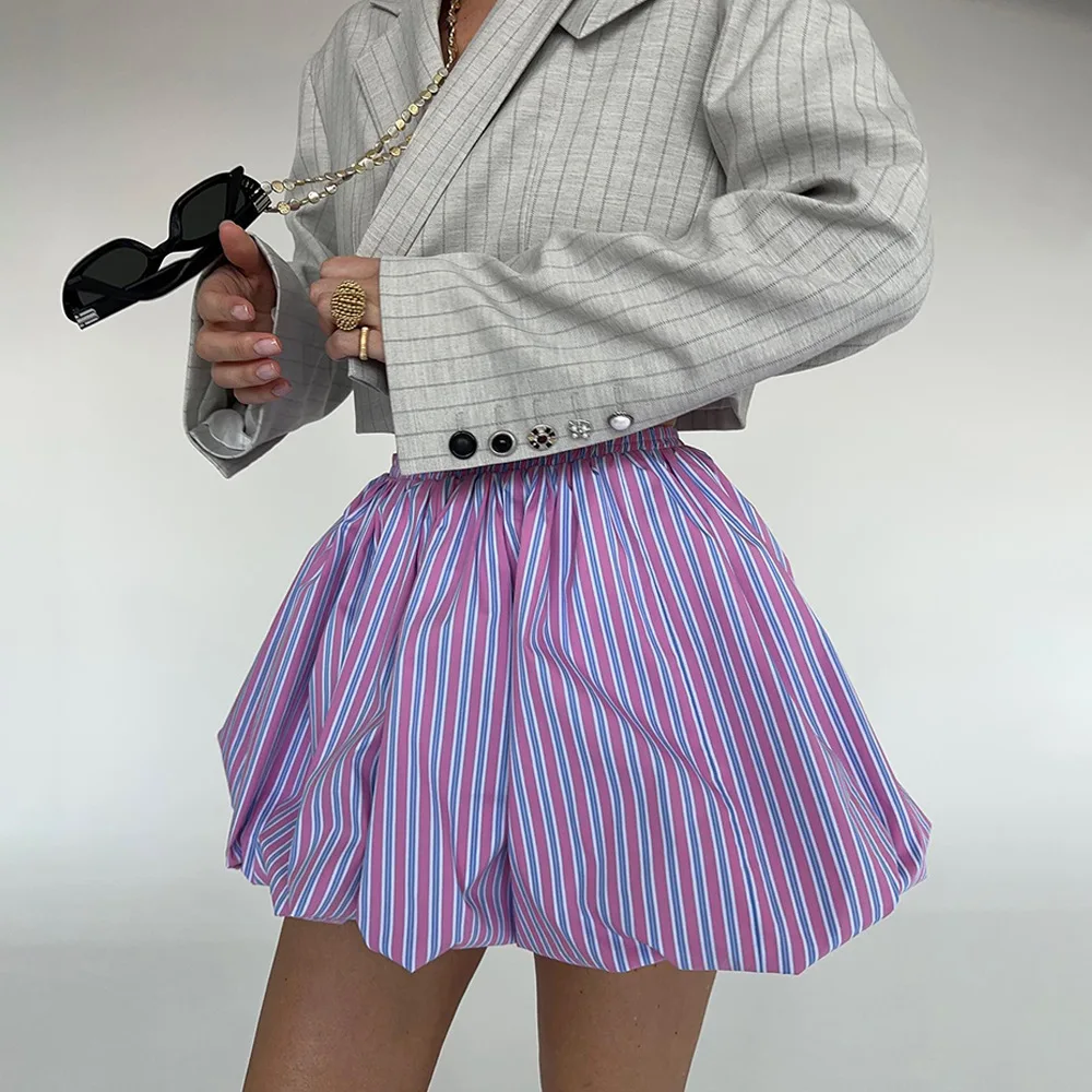 

French Style Y2K Bubble Skirt - High Waist Striped Balloon Hem | TikTok Viral | Instagram Aesthetic | Retro 2000s Fashion f225