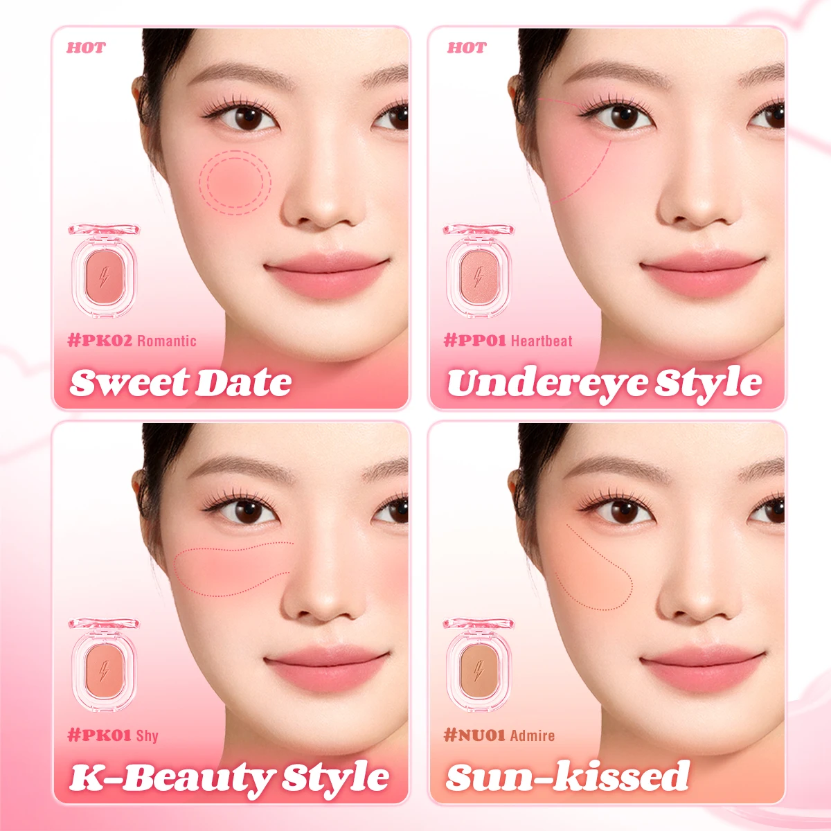 PINKFLASH 매트 내추럴 블러셔 파우더 팔레트, 고 안료, 뺨 색조, 비 케이키 혼합, 경량 페이스 블러셔 파우더 메이크업
