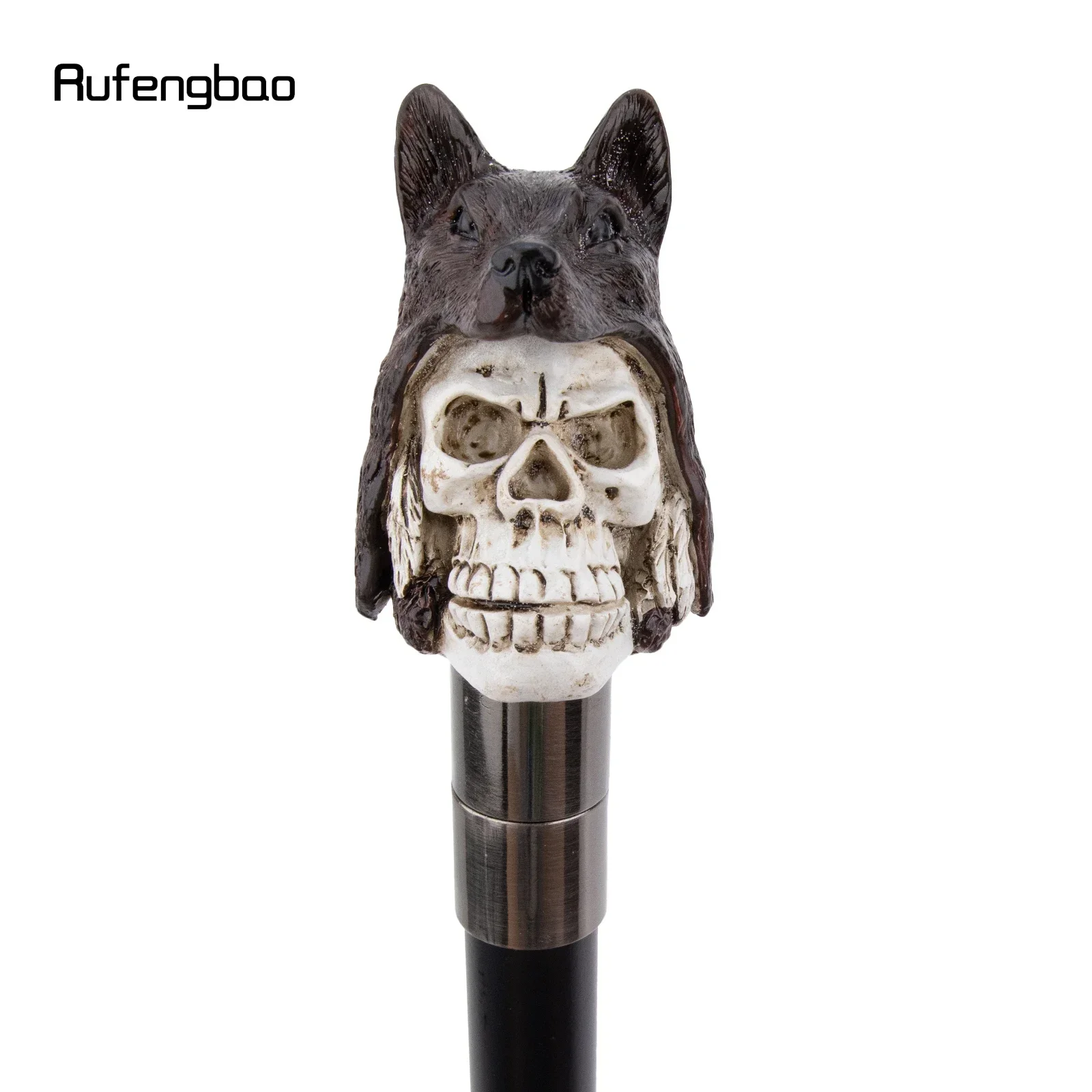 White Resin Wolf Hat Skull Head Walking Cane Fashion Decorative Steel Stick Gentleman Elegant Cosplay Cane Knob Crosier 93cm