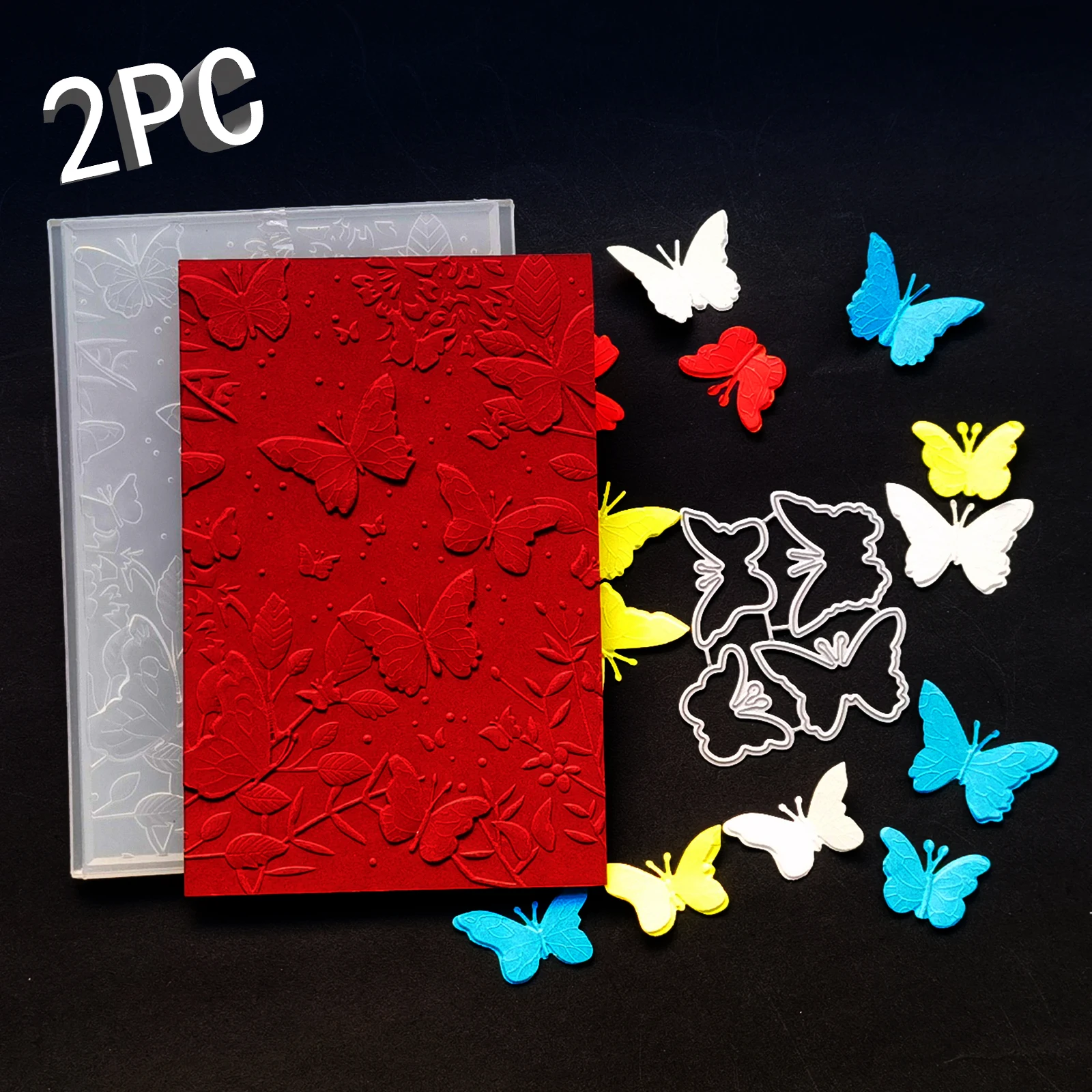 2-teiliger 3D-Reliefordner mit lebendigem Schmetterlingsstruktur-Designthema, gepaart mit Metallschneideschablonen, geeignet für verschiedene