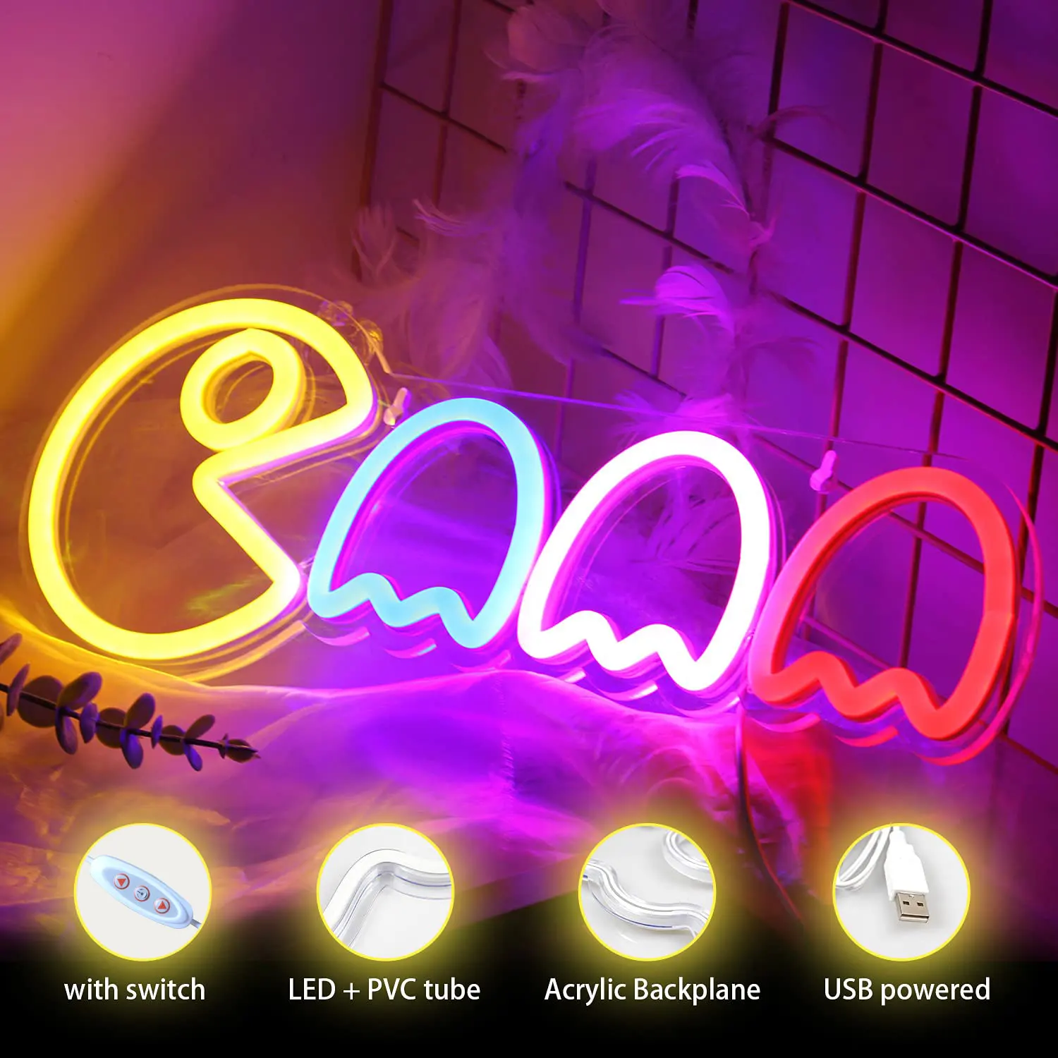 Ghost Neon Signs LED Sign Gamer Room Decor, insegne al Neon per parete, USB/Switch Ghost Neon Light per il regalo di natale di compleanno di gioco