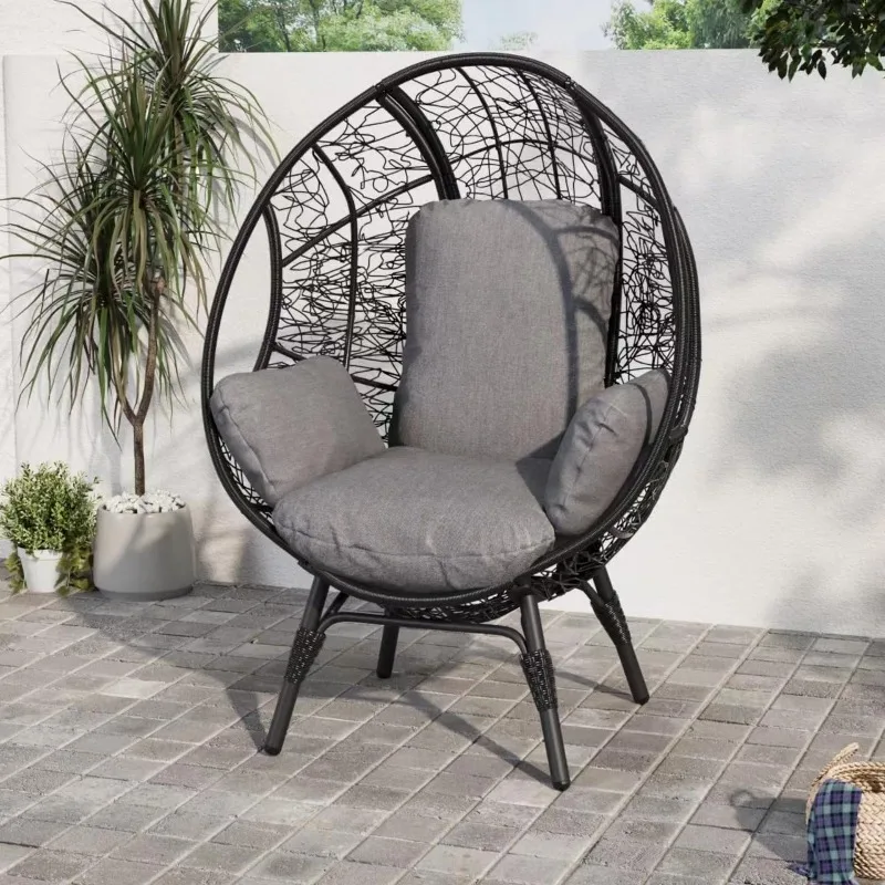 Wicker Oversized Egg Basket Chair with Stand Lounger Chairs with Cushion 500lbs Capacity for Patio Garden Backyard Balcony