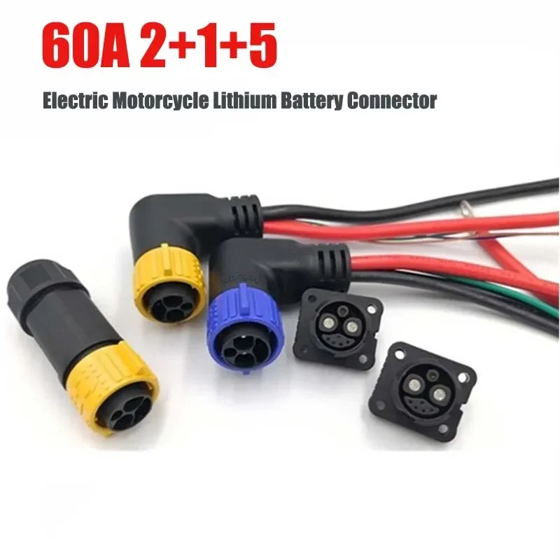 

Waterproof 60A 2+1+5 Electric Motorcycle Lithium Battery Connector IP67 M25 E-bike Charging Power Plug Socket CE UL Certified