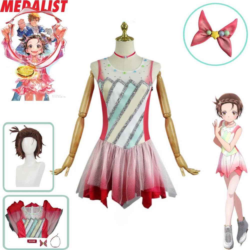 

Medalist My Skating Prayer Cosplay Costume Inori Yuitsuka Pink Figure Skating Dress Cosplay Costume Anime Game Role Play Outfit
