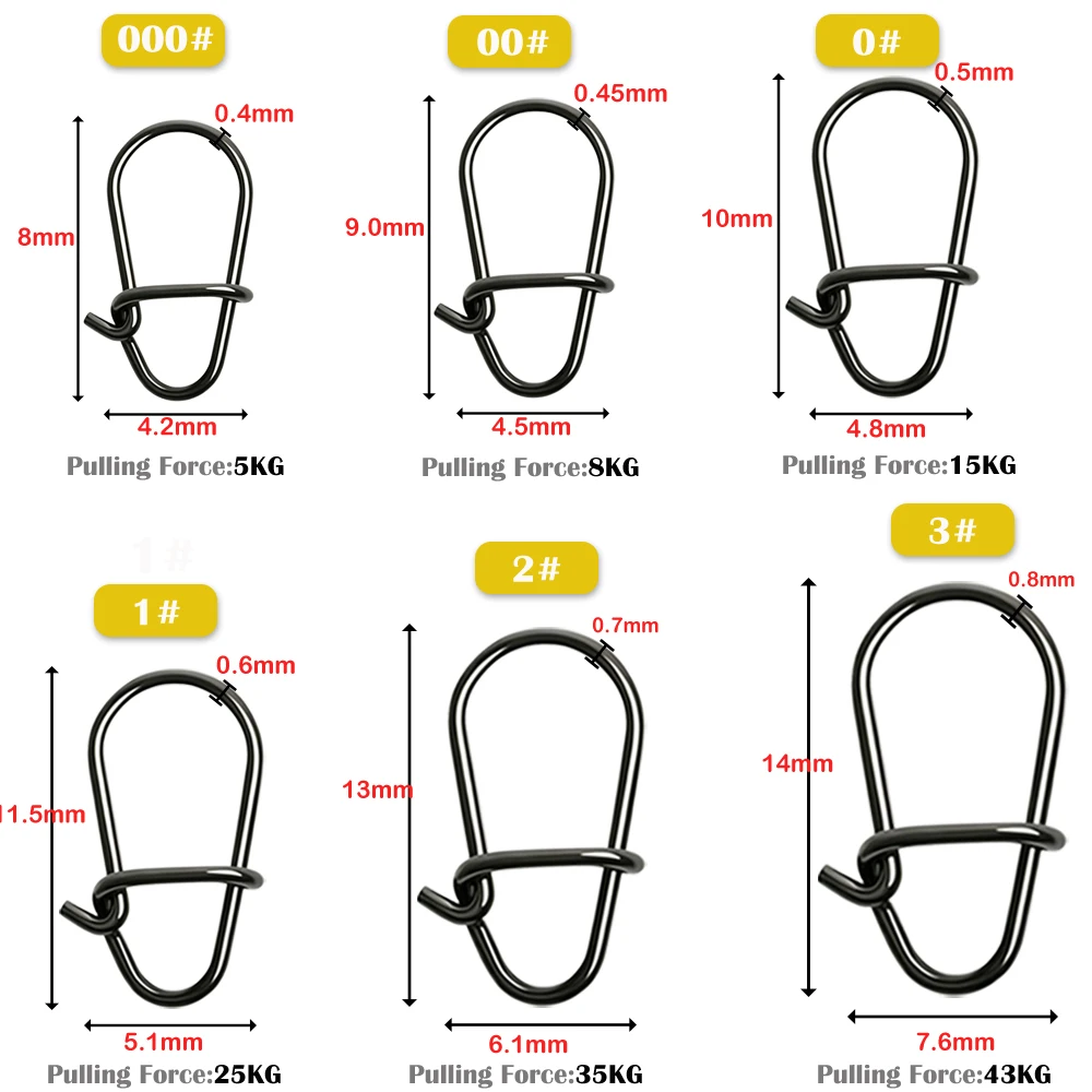 GOBAIT 100Pcs Black Stainless Steel Fishing Snap Swivels Solid Duo Lock Connector Rolling Tackle for Lure Rigs 000#-3# view 2