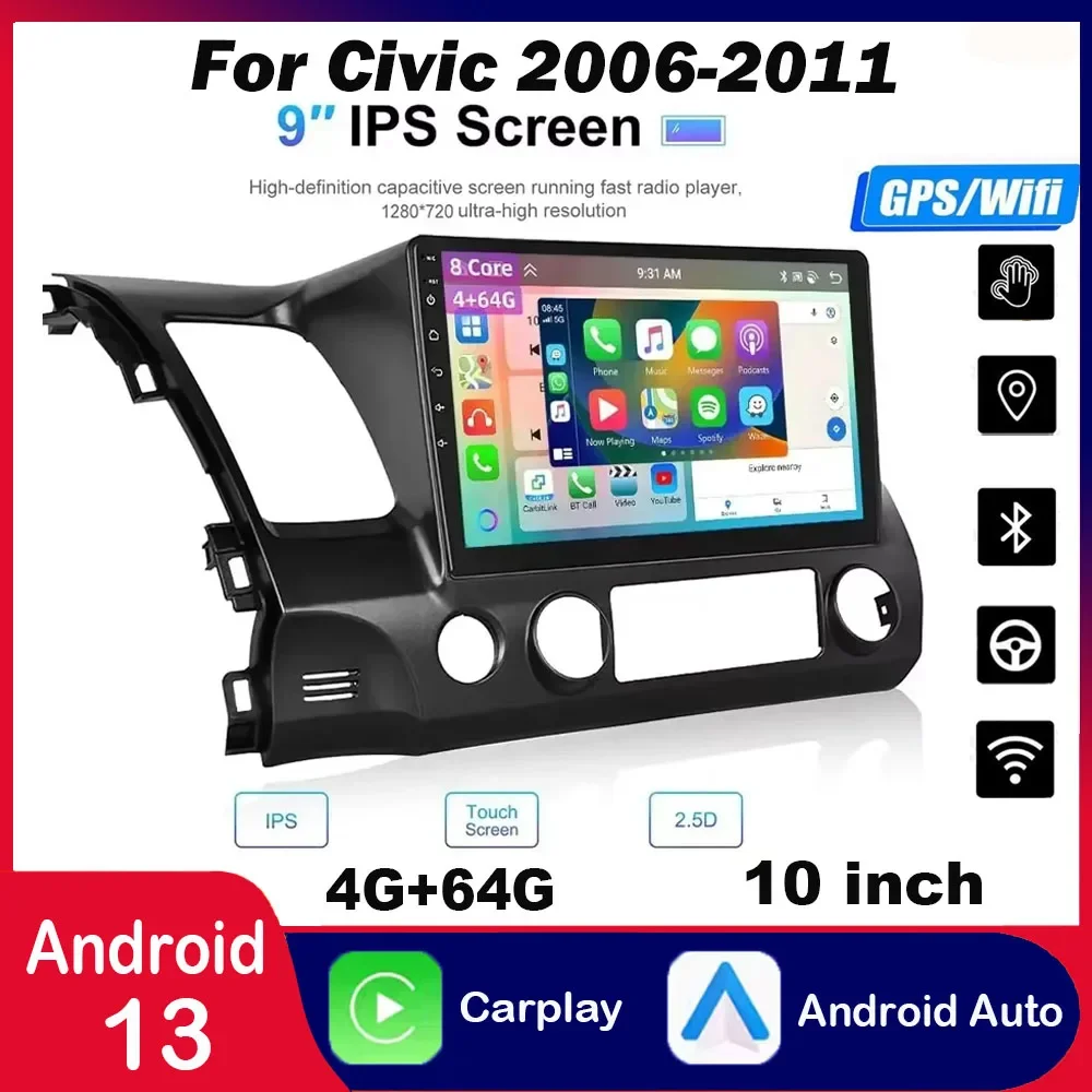 

4G+64G Android 13.0 Carplay Car Stereo Radio Compatible for Civic 2006-2011