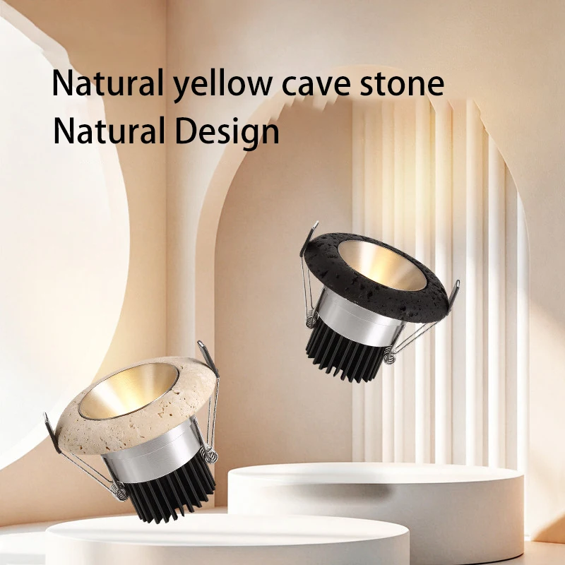 Led Spotlights Wabi Sabi Style Spot Light Yellow Cave Stone Recessed Ceiling Lamp 75mm Opening COB Foco For Living Room Home