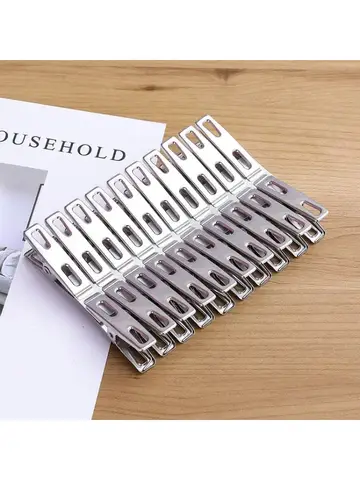 20pcs Stainless Steel Flat Mouth Clothespins, Binder Clips, Drying Hanger, Metal Clip Set, Metal Clothes Clips For Clothes Sock