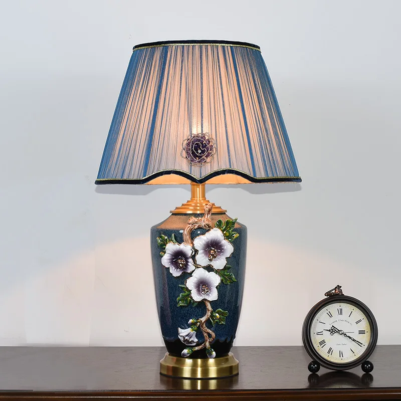 European Classical Style All Copper Ceramic Enamel Table Lamps Creative Luxury Bedside Bedroom Living Room Restaurant Home Decor