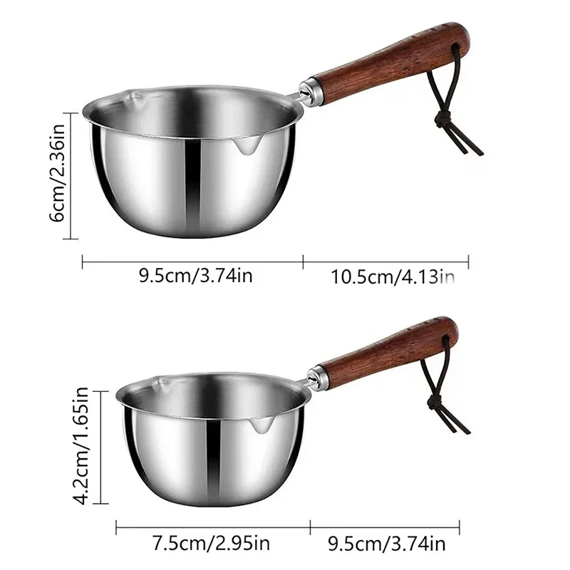 Milk Pot Stainless Steel Hot Oil Pan 150/300ML Hot Sauce Small Pot Cooking Butter Melting Pot Versatile Flat Bottomed Oil Pan