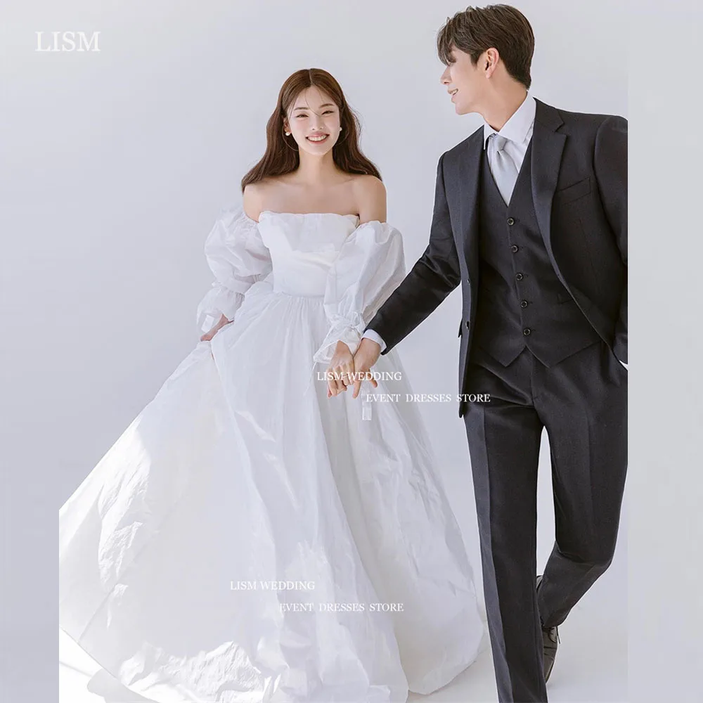 

LISM Elegant Taffeta A-Line Wedding Dresses Korea Photo Shoot Detachable Long Sleeves Floor Length Bridal Gowns Custom Made