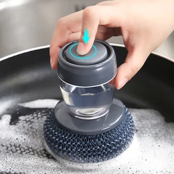 2 In 1 Portable Kitchen Dish Cleaning Brush Automatic Adding Soap Dispensing Scrubber Hand Washing Dishes Sponge Cleaner Tools