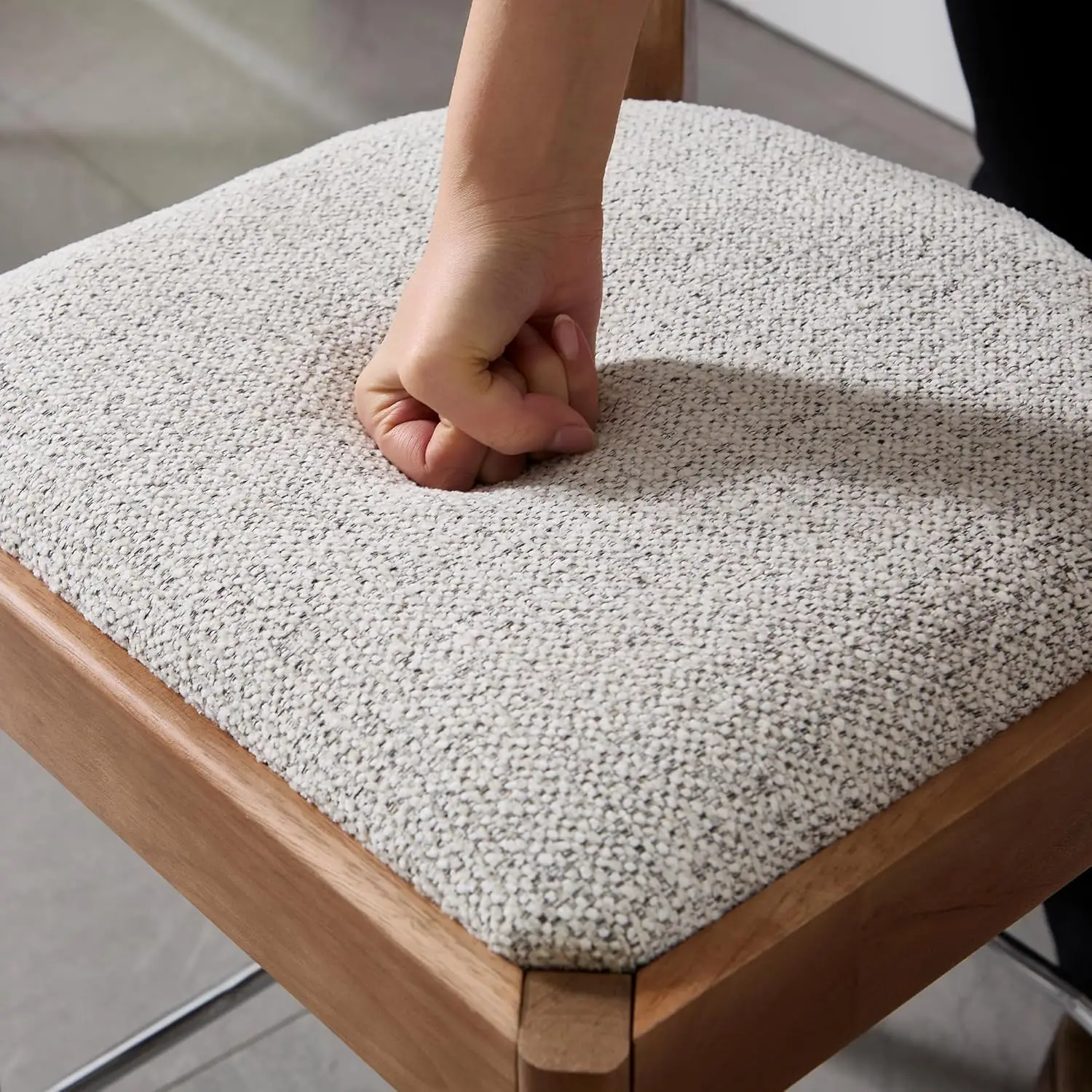 Counter Height Bar Stools Set Of 6 For Kitchen Island, 27"" Wooden Frame Stool Chair For Dining Space, Comfy Chenille Open Back