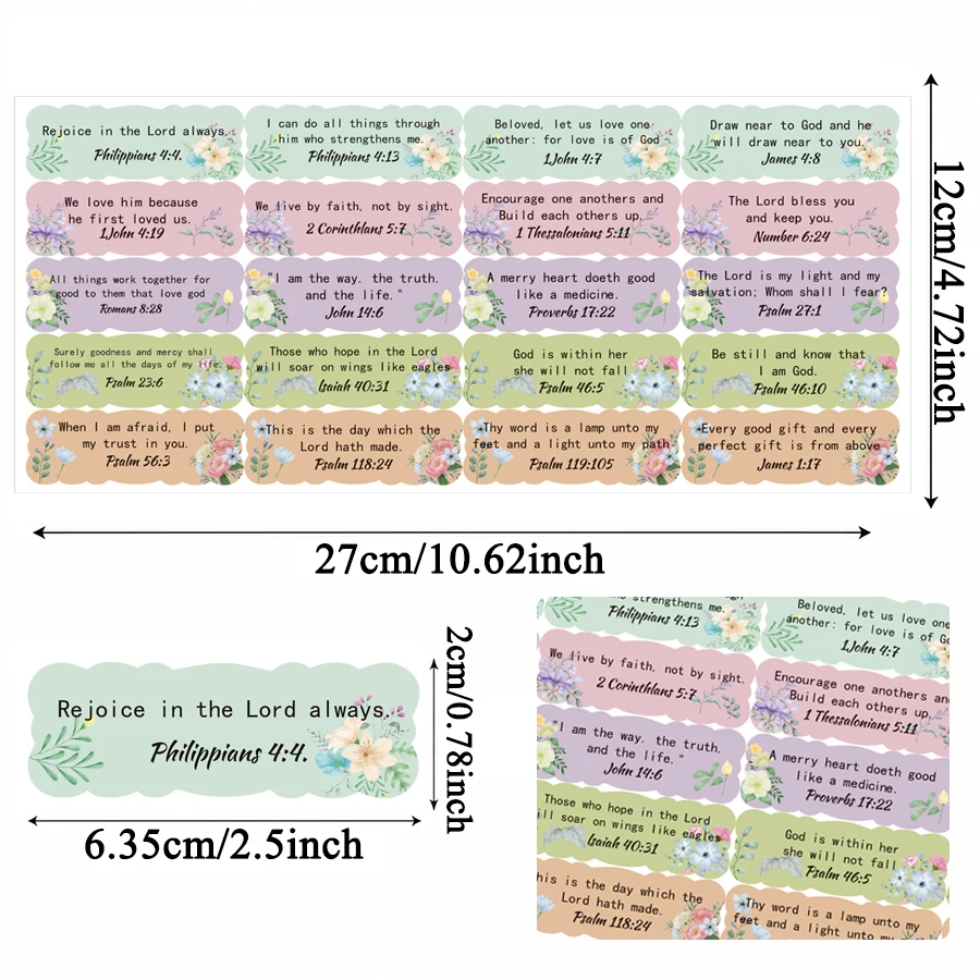 200 Pcs Bible Verse Stickers, Christian Scripture Quote Labels, 20 Designs Floral Faith Stickers for Journals