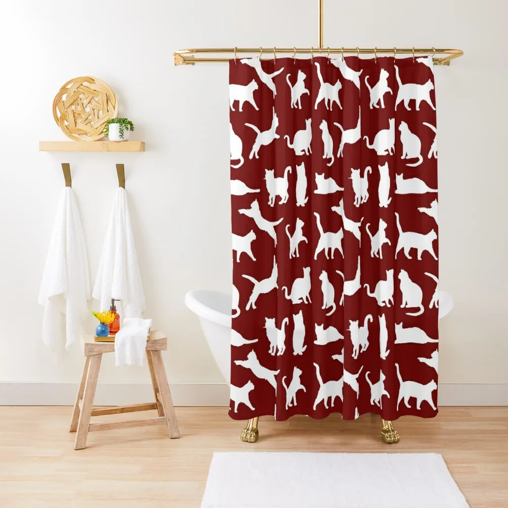 

Burgundy Cat Pattern Shower Curtain Bathroom And Shower Products Shower Set Anti-Mold Waterproof Curtain