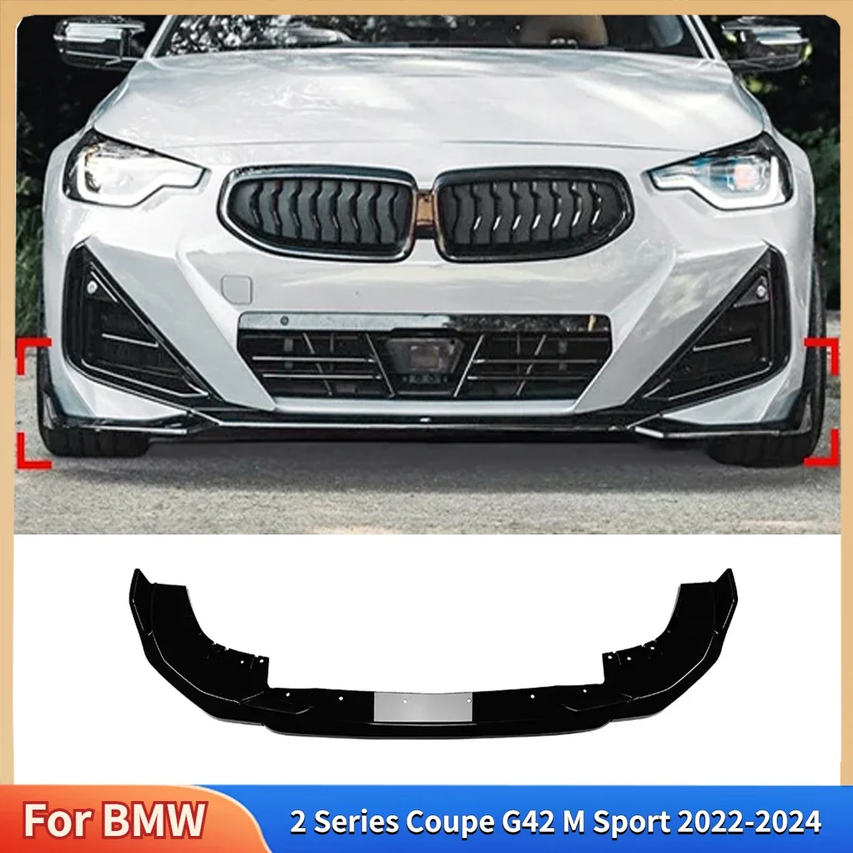 

Car Front Bumper Lip Spoiler For BMW 2 Series Coupe G42 M Sport 2022-2024 Front Bumper Protector Lower Blade Splitter Auto Parts