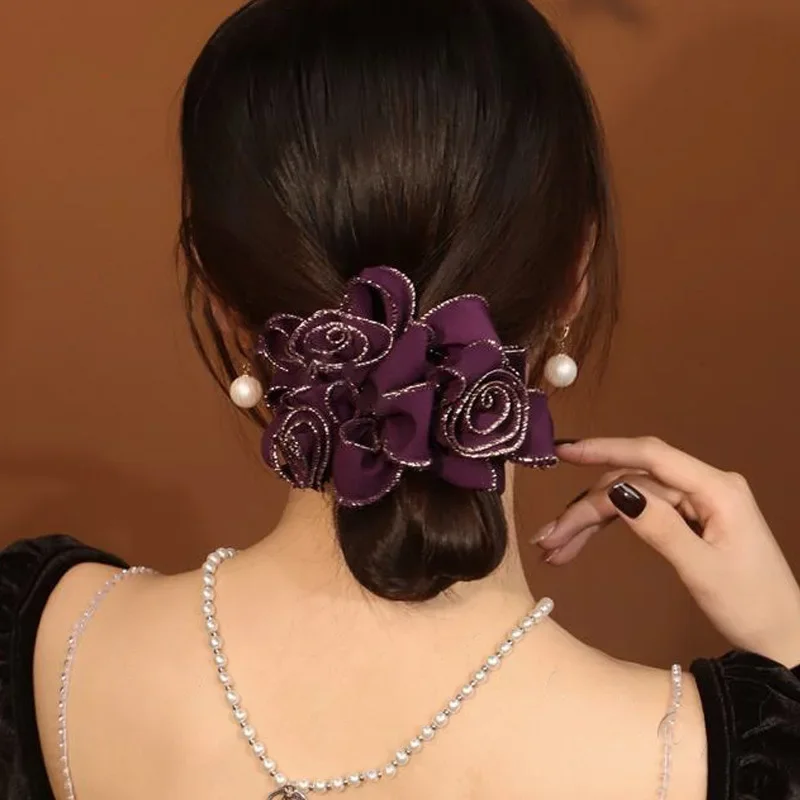 Phnom penh hochela tische Haar bänder 3 Blumen Französisch klassische Doppels chicht Haar bänder große Haar gummis für Frauen accesorios mujer