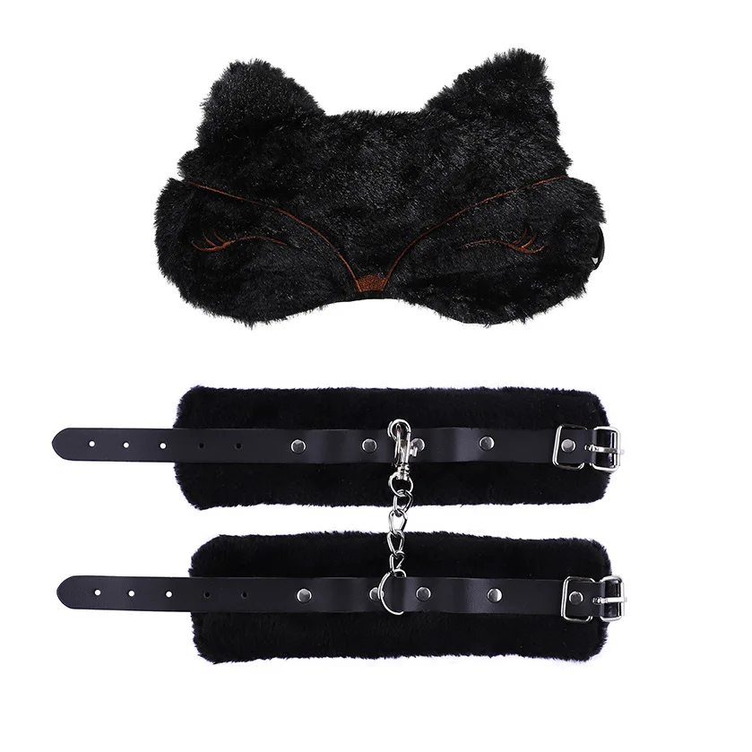 SM Adjustable Handcuffs Toy PU Leather Plush Handcuffs Blindfold Masks Set Restraints Bondage Sex Toy For Adult Game Accessories