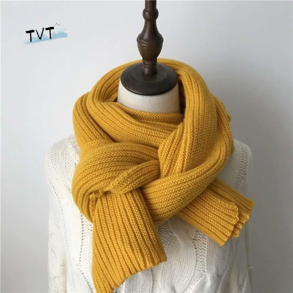 

Acrylic Fibers Knitting Wool Scarf Spandex Polyester Long Thickened Neckscarf Solid Color Cold-proof Winter Warmer Scarf Men