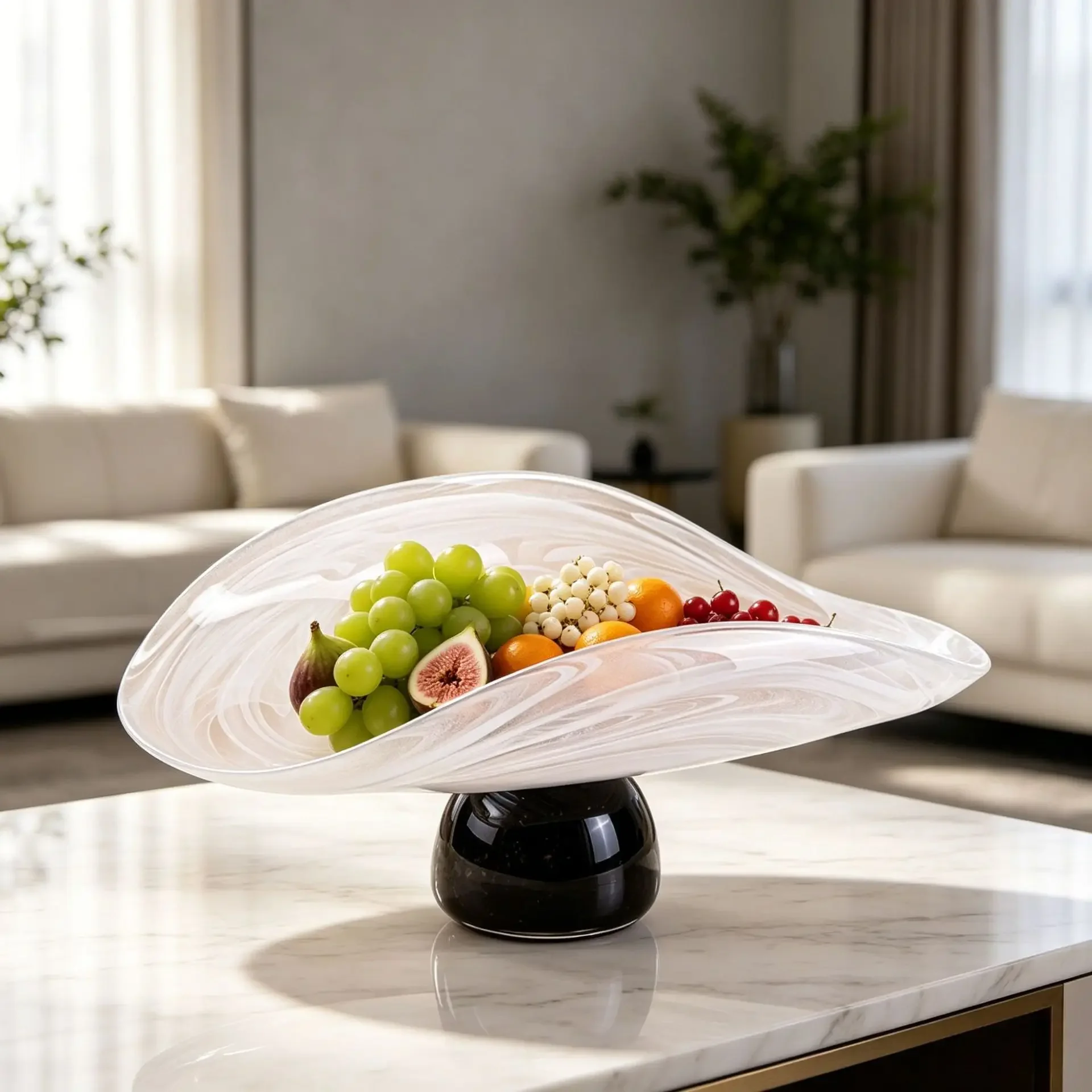Glass Trays Handmade Pleated Wave-shaped Bowls Desktop Storage Containers Fruit Plate Jewelry Dish Trinket Dish Home Decoration