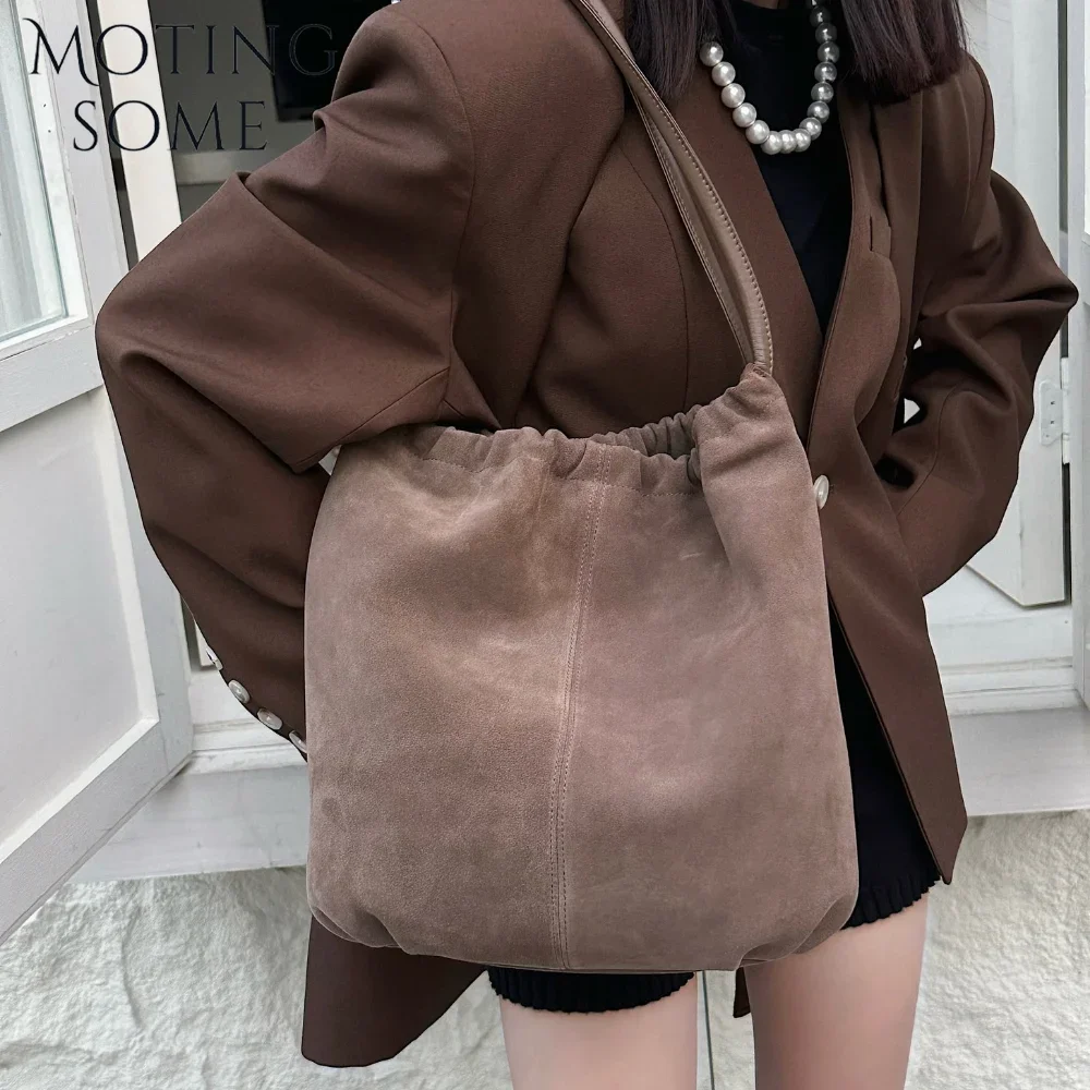 Motingsome Women Suede Leather Bucket Bags Shoulder Handbag Purses Fashion Lazy Style Lady Daily Bag Retro Casual Tote 2024 New