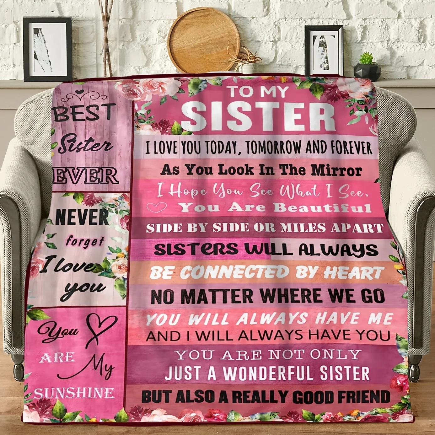 To My Sister Blanket Birthday Gifts Quilt Ultra-Soft Micro Fleece Throw Blankets for Thanksgiving Christmas Bed Sofa Travel