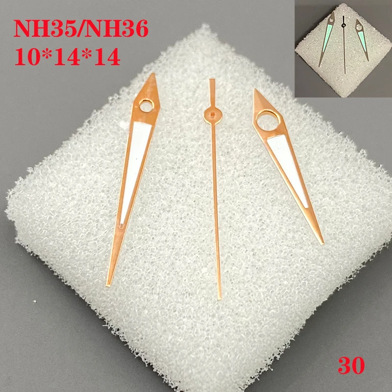 Watch Accessories Watch Hand 3 Needles for NH35/NH36 Movement Size 10.0mm*14.0mm*14.0mm Man\'s green luminous No.030