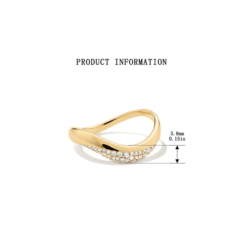 WANTME 925 Sterling Silver Fashion Simple Unique Luxury Zircon Wavy Finger Ring for Women Elegant Versatile Party INS Jewelry