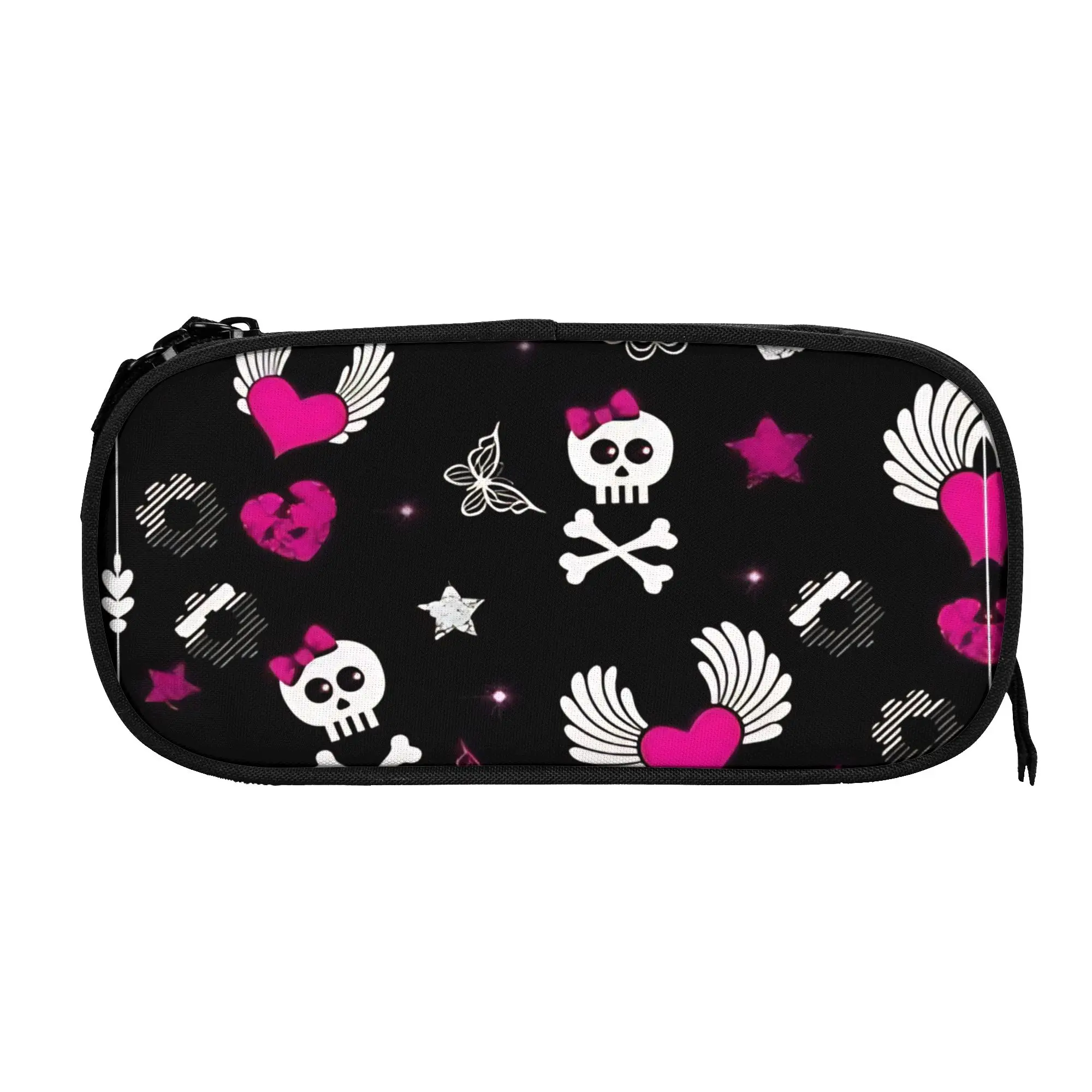 

1 piece Lightweight Cute Emo Goth Skulls Art Pencil Case Girls Pen Bag Skull Office Stationery Bag
