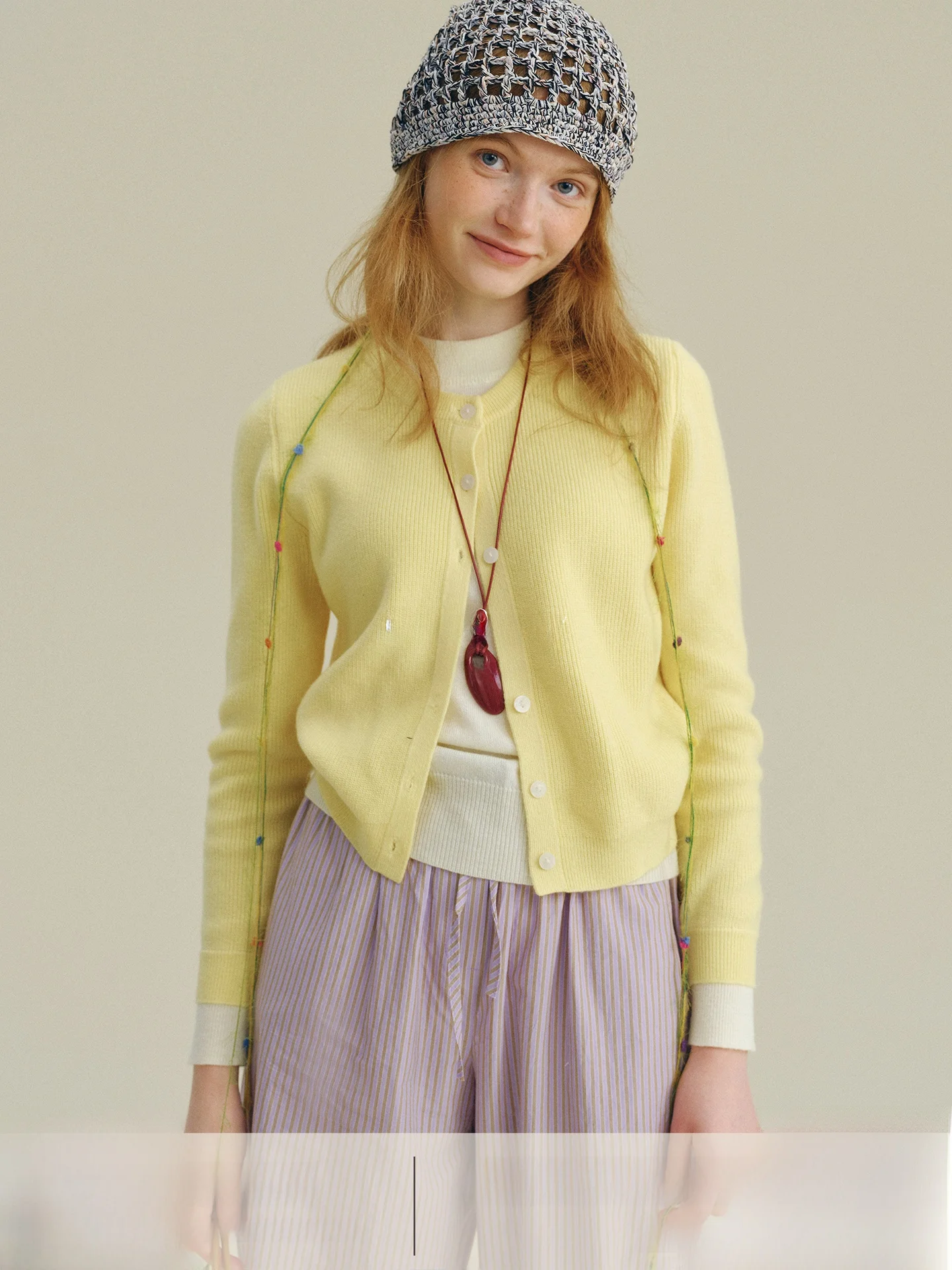 

Rina Berry Yellow Color Blo Knitwear Wool Blend Anti-Aging Faionable Versatile Long Sve round Ne Cardigan for Women