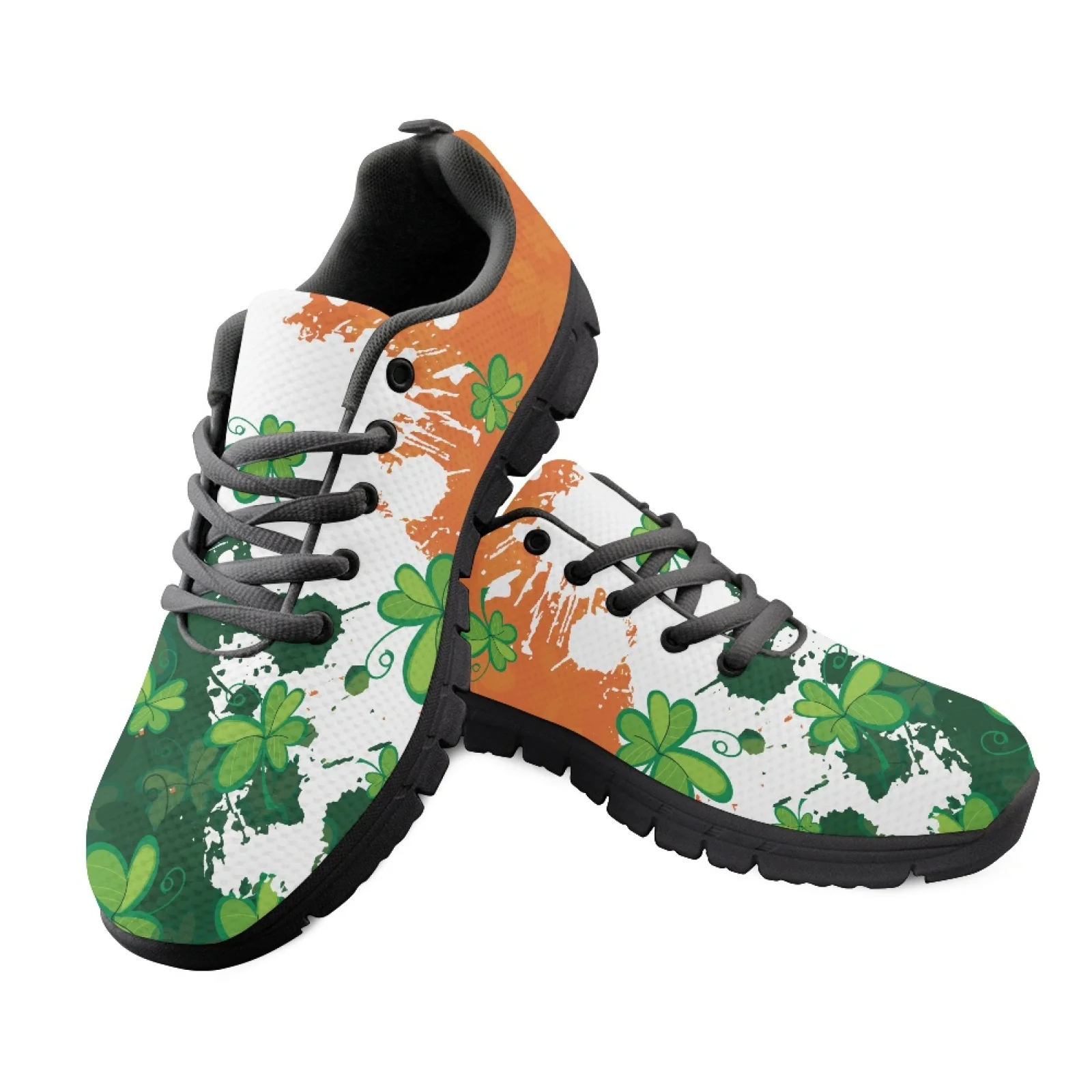 Coloranimal Green Clover Print Men Walking Shoes for Women Who Stand All Day Non-Slip Office Work Shoe for Travel