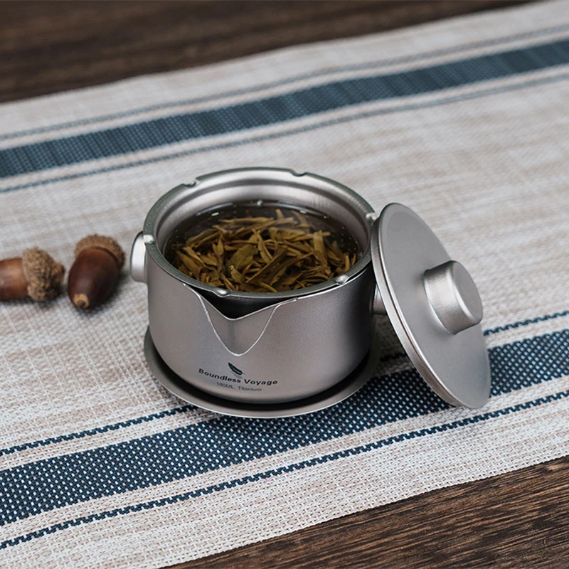 Boundless Voyage Titanium Teapot Quick Cup, 180ml,Outdoor Camping Tableware Tea Maker with Strainer, Double-Walled Anti-scalding