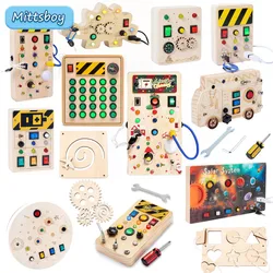 Tablero ocupado de Navidad Montessori, juguetes sensoriales, juguetes educativos de madera con interruptor de luz LED, tablero de Control, juegos de viaje