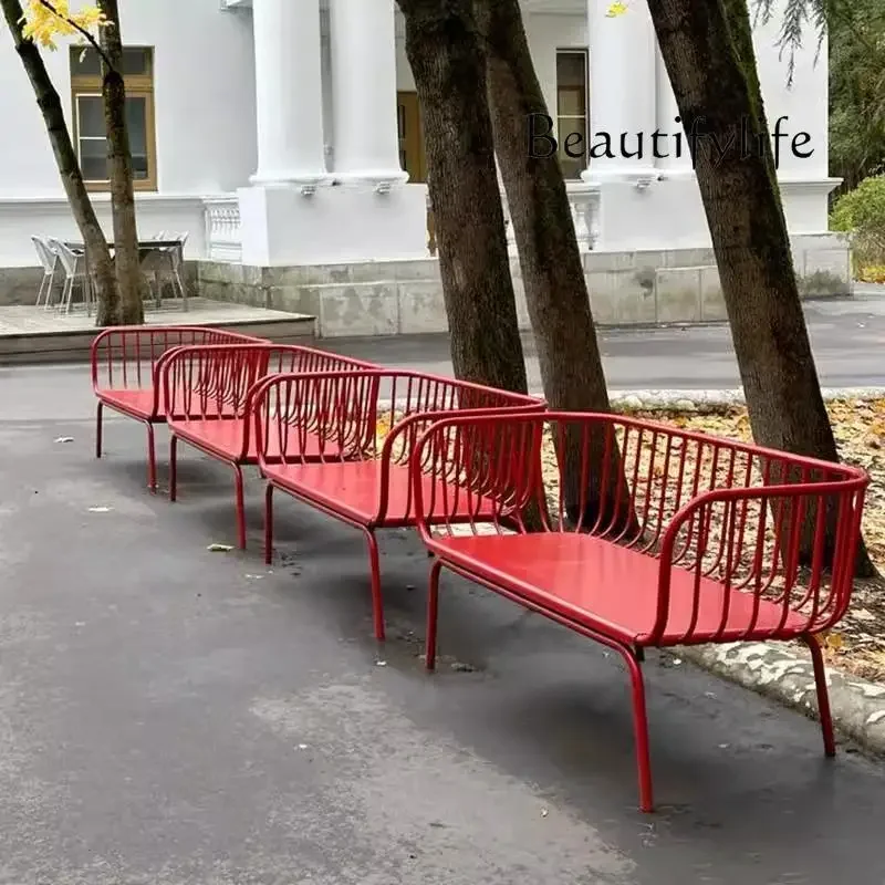 X36 Outdoor Park Chair Outdoor Red Galvanized Tube Bench Courtyard Leisure Seat
