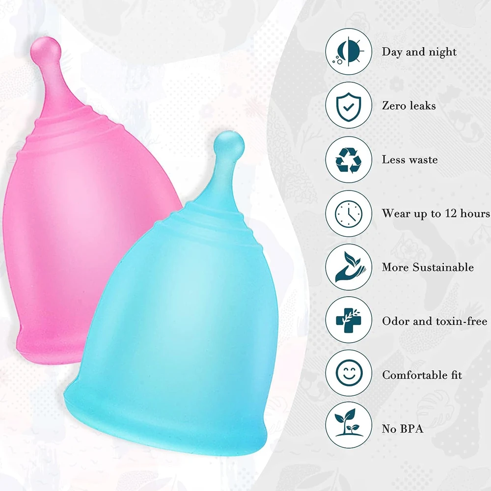 2PCS Anytime Menstrual Cup Menstrual Period Collector Tampon Pads Disc Alternative Feminine Hygiene Menstrual Cups