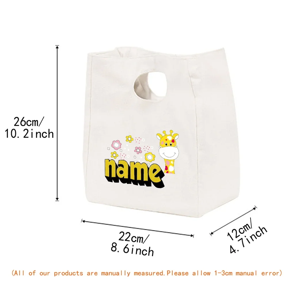 Personalized Customization Name Lunch Box Portable Insulated Lunch Bag Insulated Food Picnic Tote Bag Giraffe Pattern
