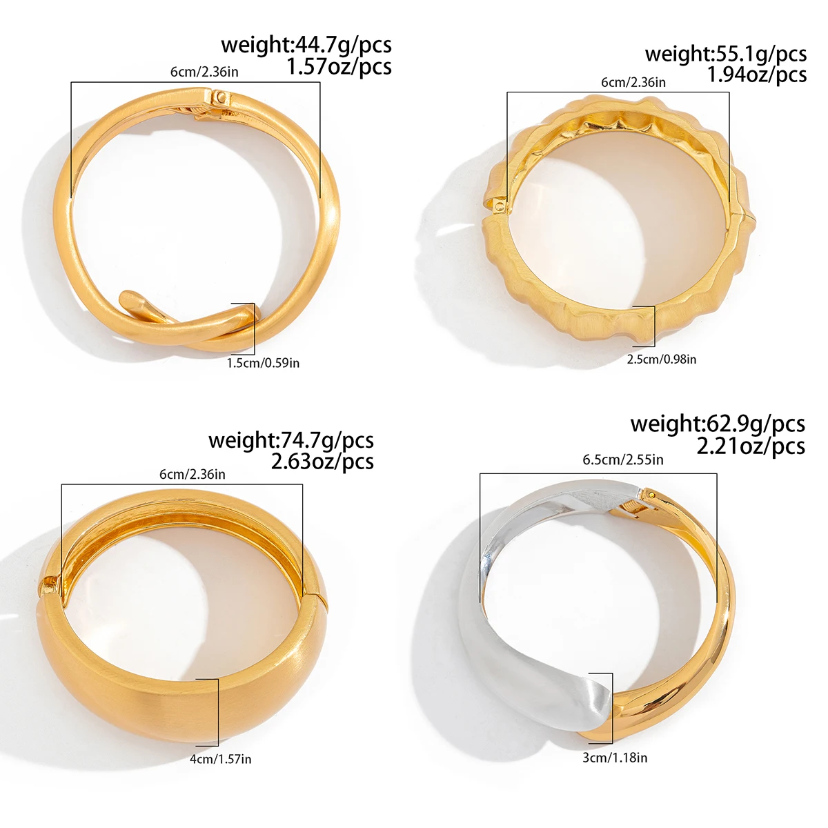Ingemark Exaggerated Punk Matte Heavy Metal Chunky Open Bangles for Women Vintage Geometric Spring Bracelets Men Couple Jewelry
