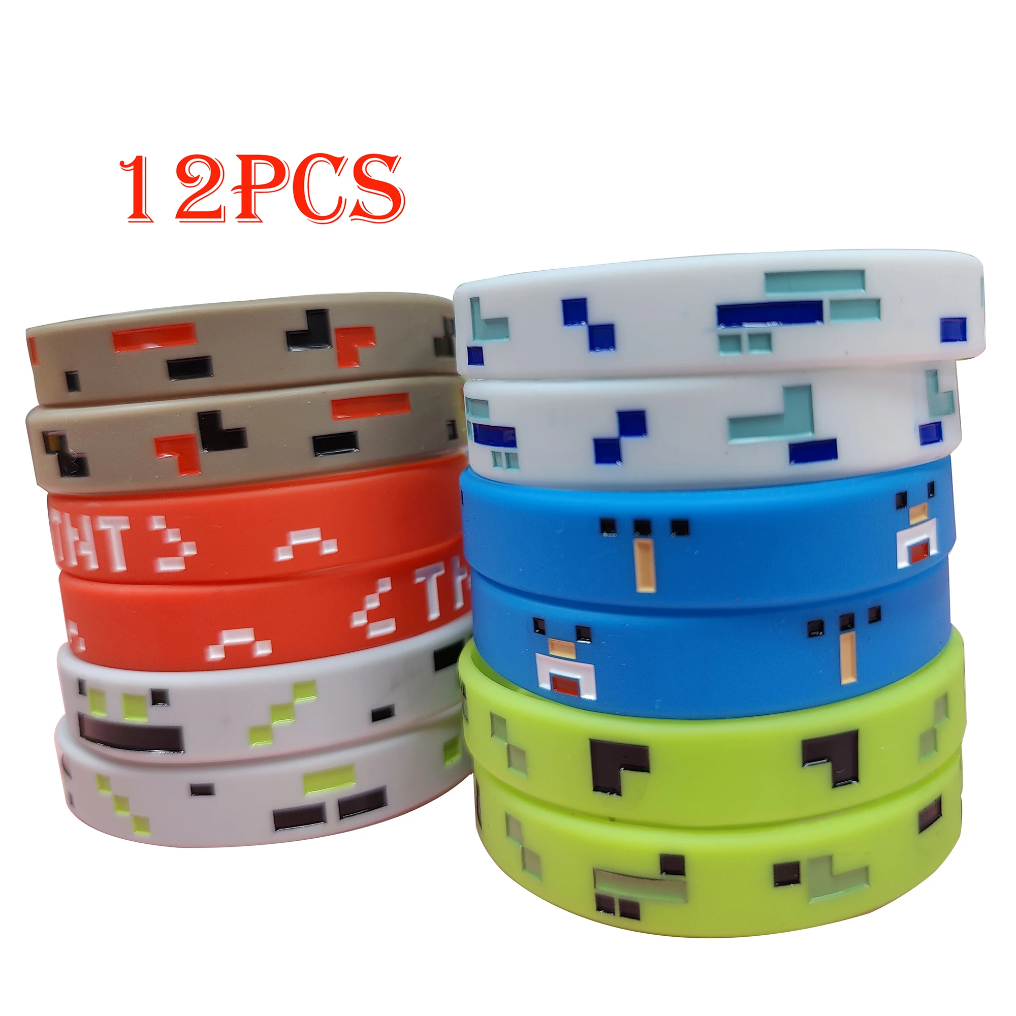 12pcs Pixelated Theme Bracelet Miner Wristbands for Adults Pixelated Style Game Player Birthday Party Favors