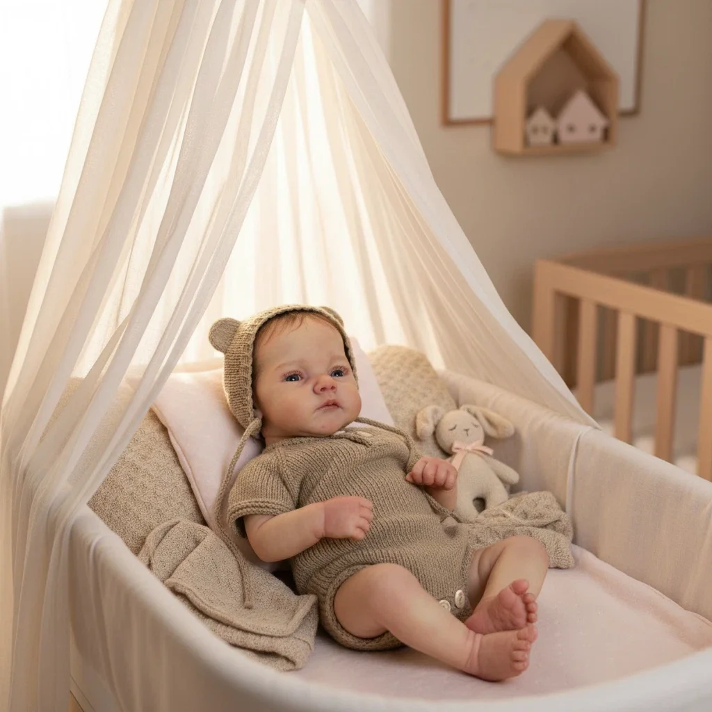 Lalka Reborn Lily, ręcznie robiona, 18 cali, skóra 3D z wieloma warstwami malowania, kolekcjonerska, realistyczna lalka artystyczna z włosami wszczepianymi ręcznie.