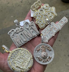 Iced Out Bling 5A CZ Cubic Zircon Round Custom Letter Pendant Money Bag Dollar Symbol Charm Necklace For Men Boy Hip Hop Jewelry